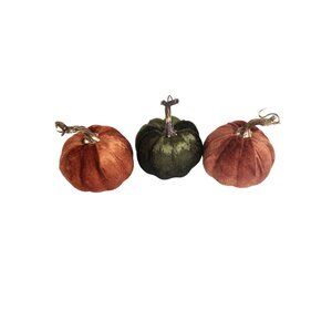 Velvet Pumpkins Decorative Fall Decor Green, Orange with Gold Stems Cozy Home Ac